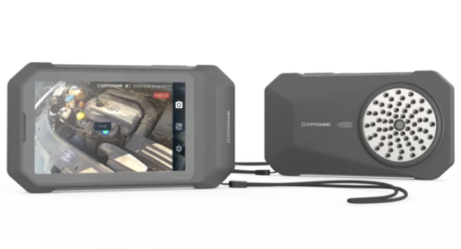 Cámara acústica CRYSOUND SonoCam Pocket Pro CRY8025, frente y dorso