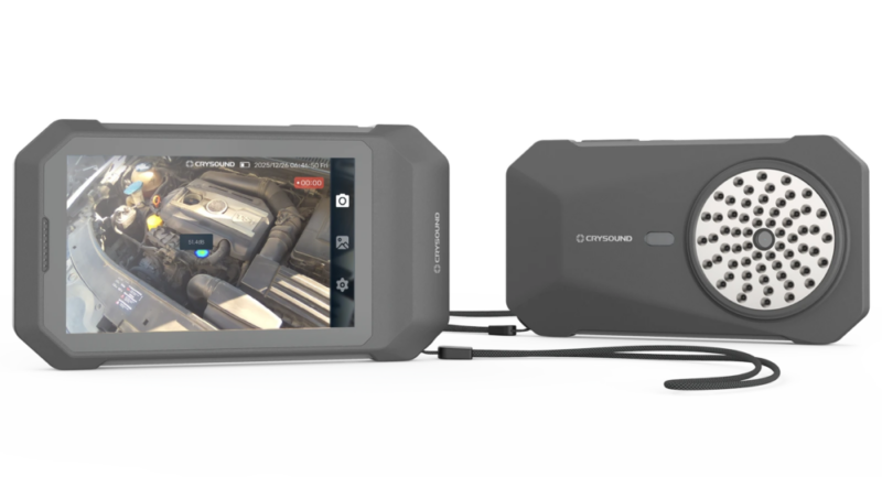 Cámara acústica CRYSOUND SonoCam Pocket Pro CRY8025, frente y dorso