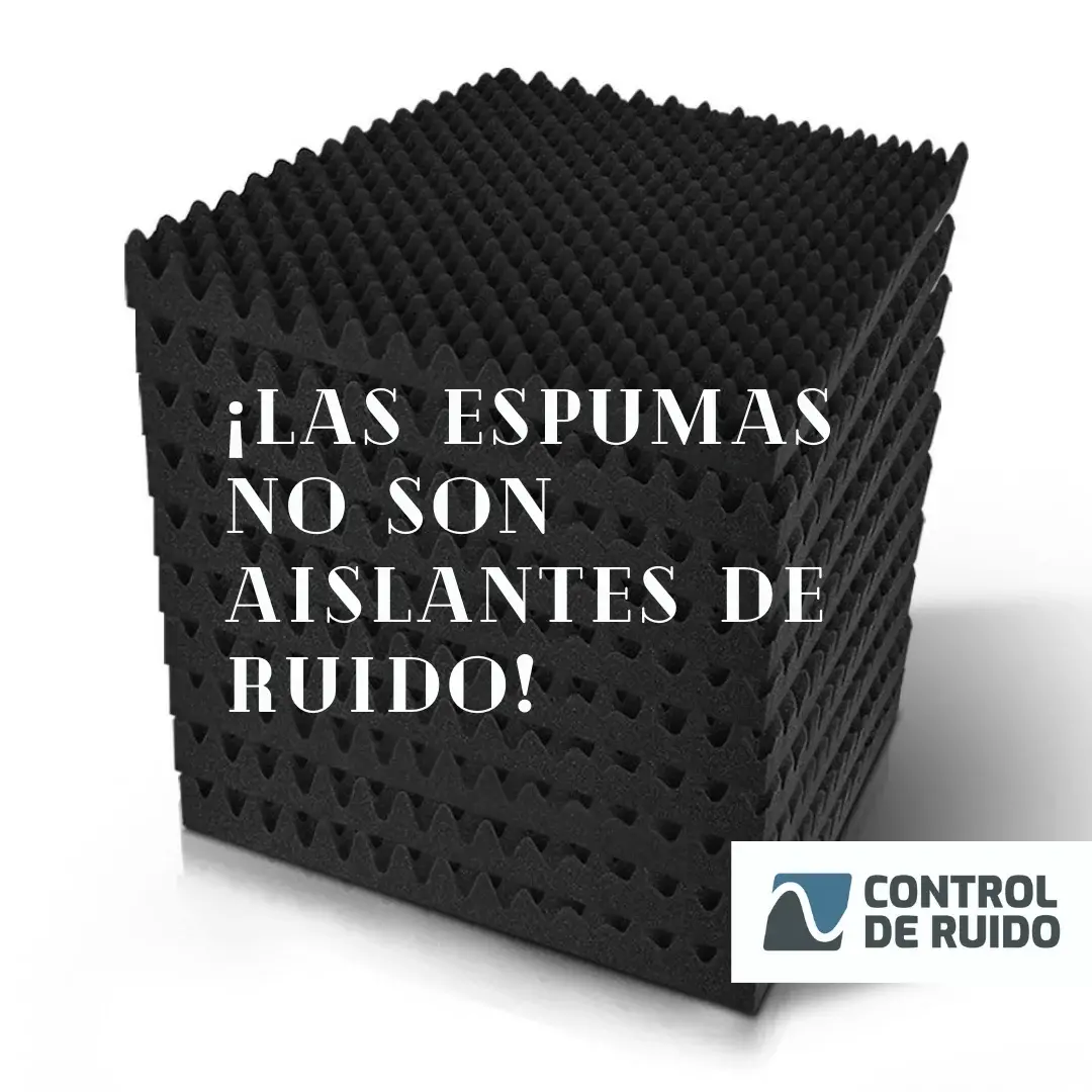 Cubo de espuma acústica con la leyenda: las espumas no son aislantes de ruido