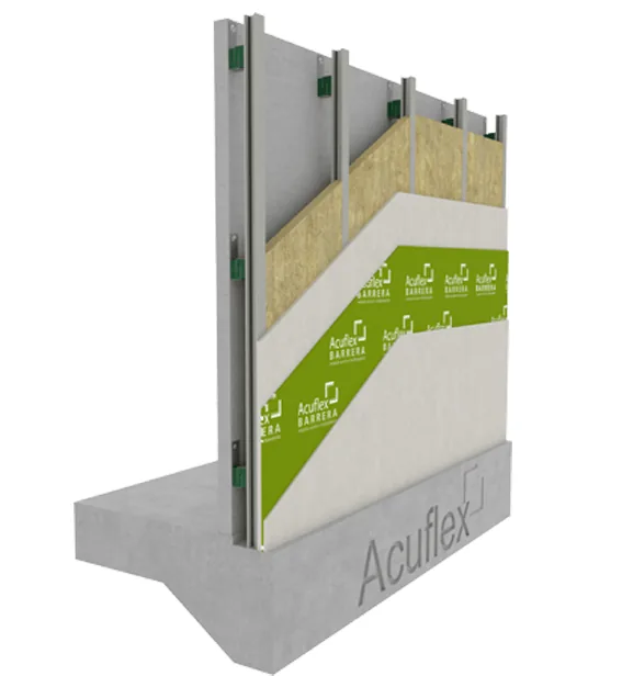 Tabique de placas de yeso desacoplado de la mampostería con antivibratorios WIC Flexomer de ACUFLEX VIBRA