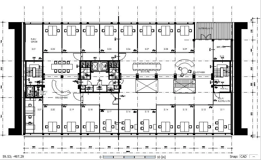 Plano de una oficina importado en NoiseAtWork como base para el mapa de ruido