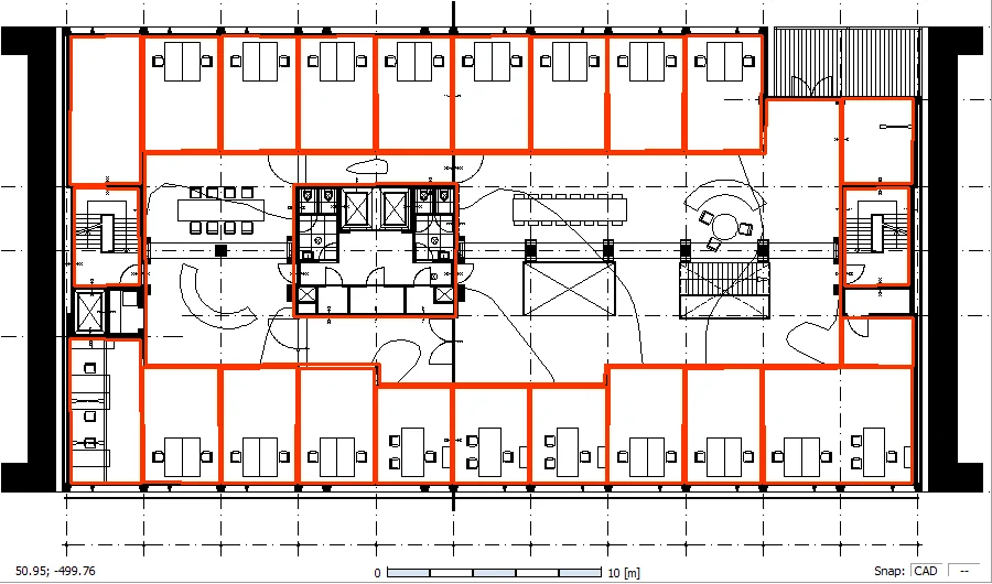 Sectores de trabajo y paredes dibujados sobre el plano en NoiseAtWork