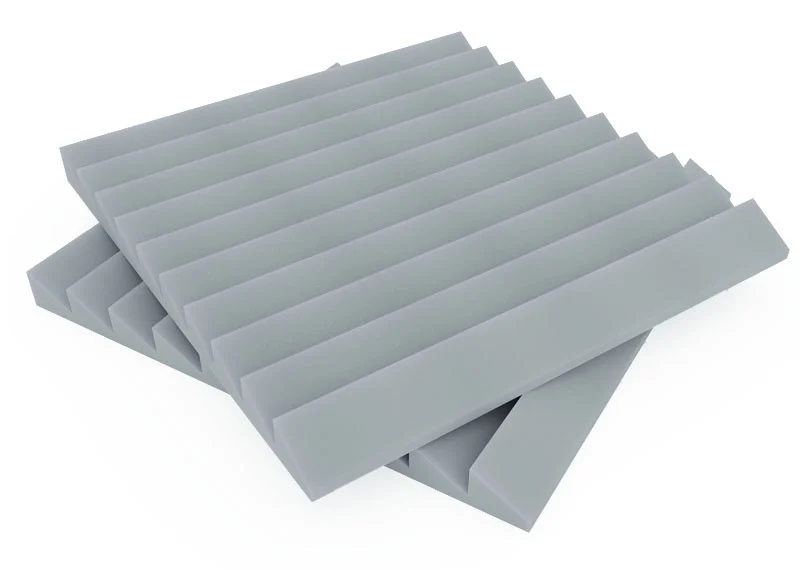 Paneles acústicos ignífugos Safety Edge de espuma de melamina gris, con perfil ranurado