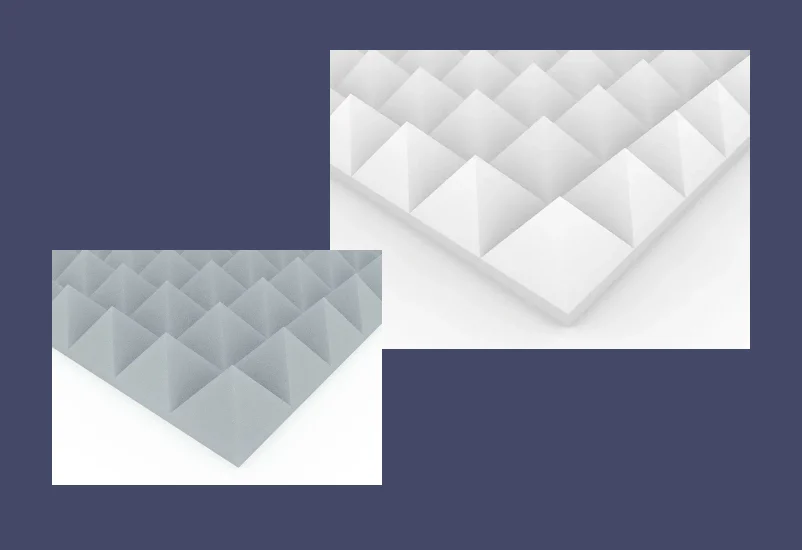 Paneles acústicos piramidales de espuma de melamina, blanco y gris perla
