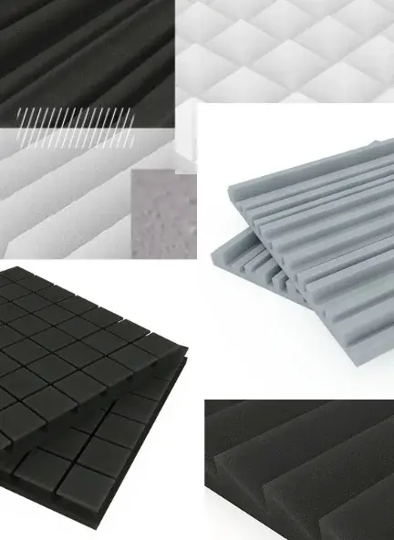 Paneles acústicos de espuma en distintas geometrías y colores