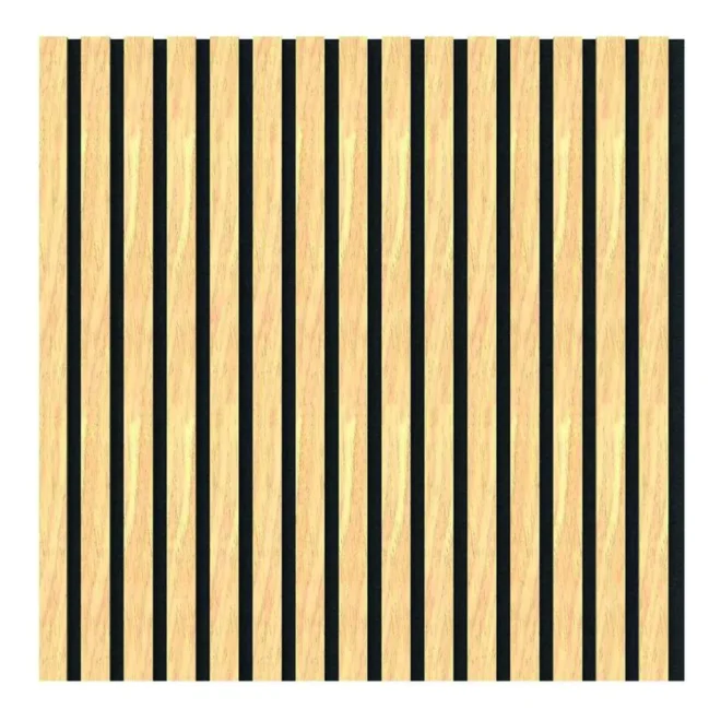Placa de wall panel acústico con listones de MDF enchapado en madera sobre fieltro PET